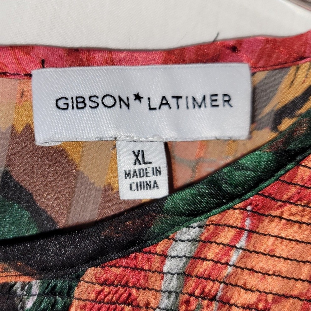 Gibson Latimer Long Sleeve Smocked Floral Print Black‎ Blouse Top - Picture 4 of 5